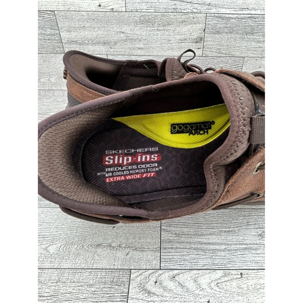 Skechers Slip-ins Expected Arago Brown Leather Boat Shoes 205188WW Men Sz 8.5WW‎